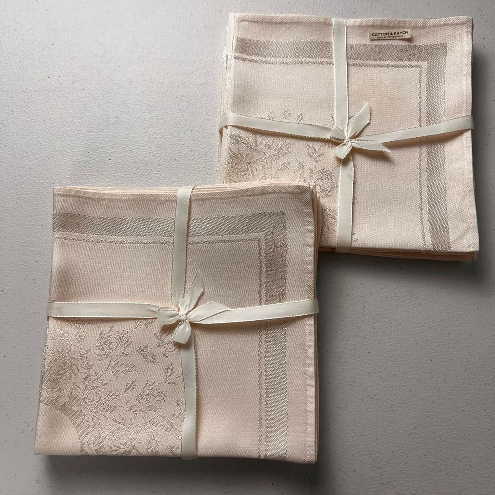 VTG‎ Cotton & Rayon Damask Pale Pink Ivory Jacquard Linen Napkin 2 Sets of 5